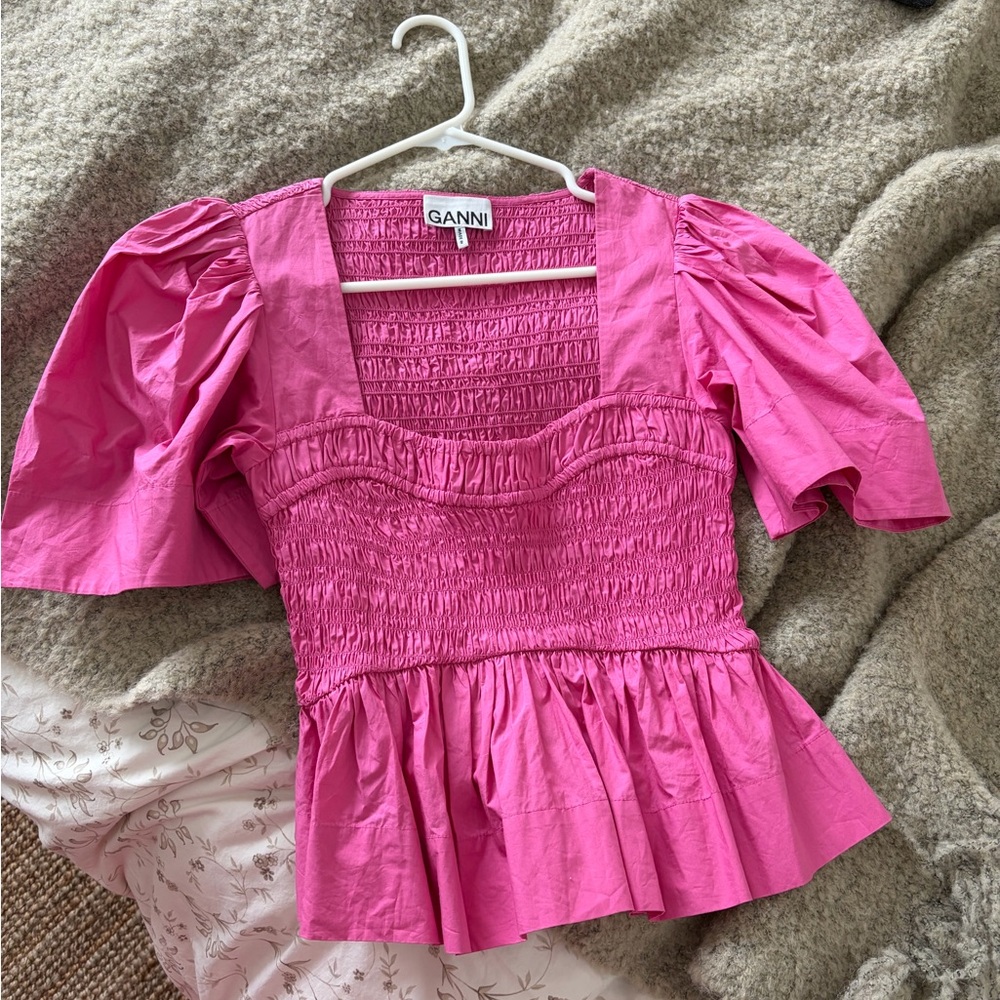 Ganni cotton poplin peplum top